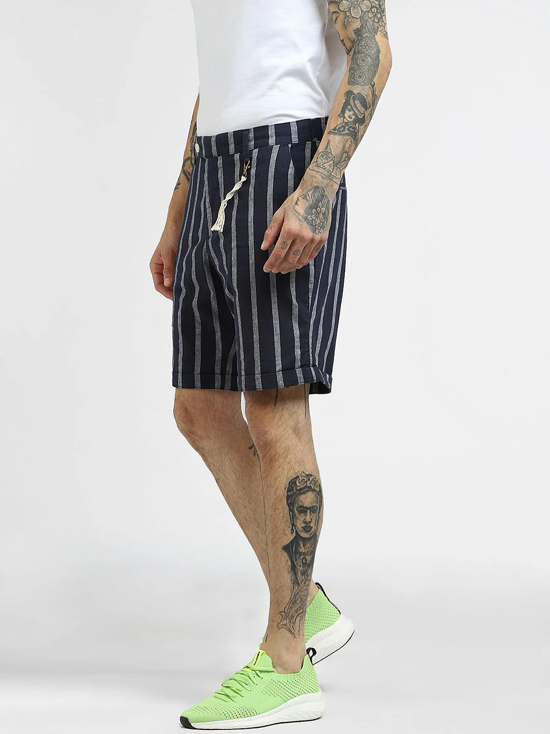 Blue Striped Linen Shorts - Image 3