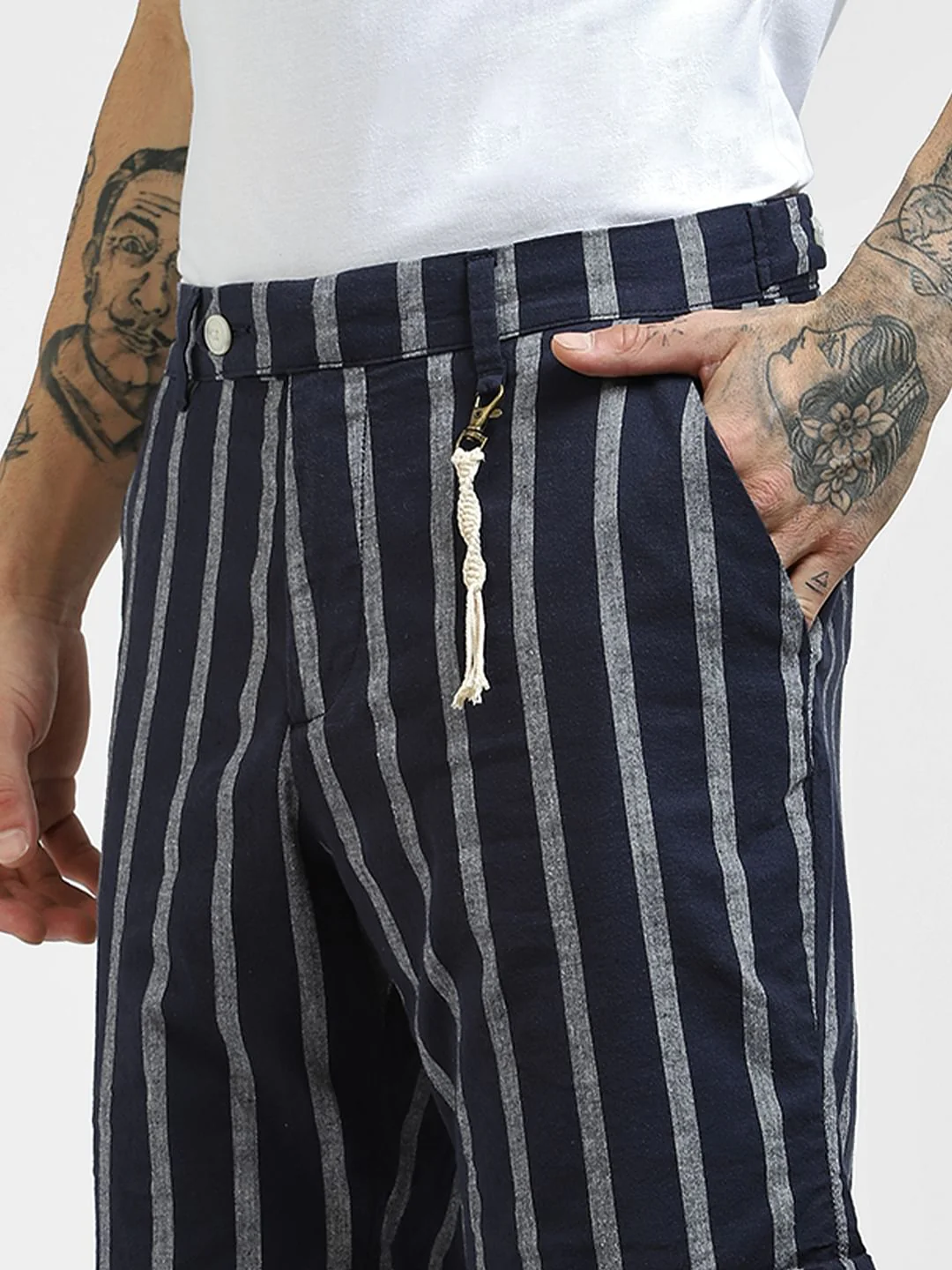 Blue Striped Linen Shorts - Image 5