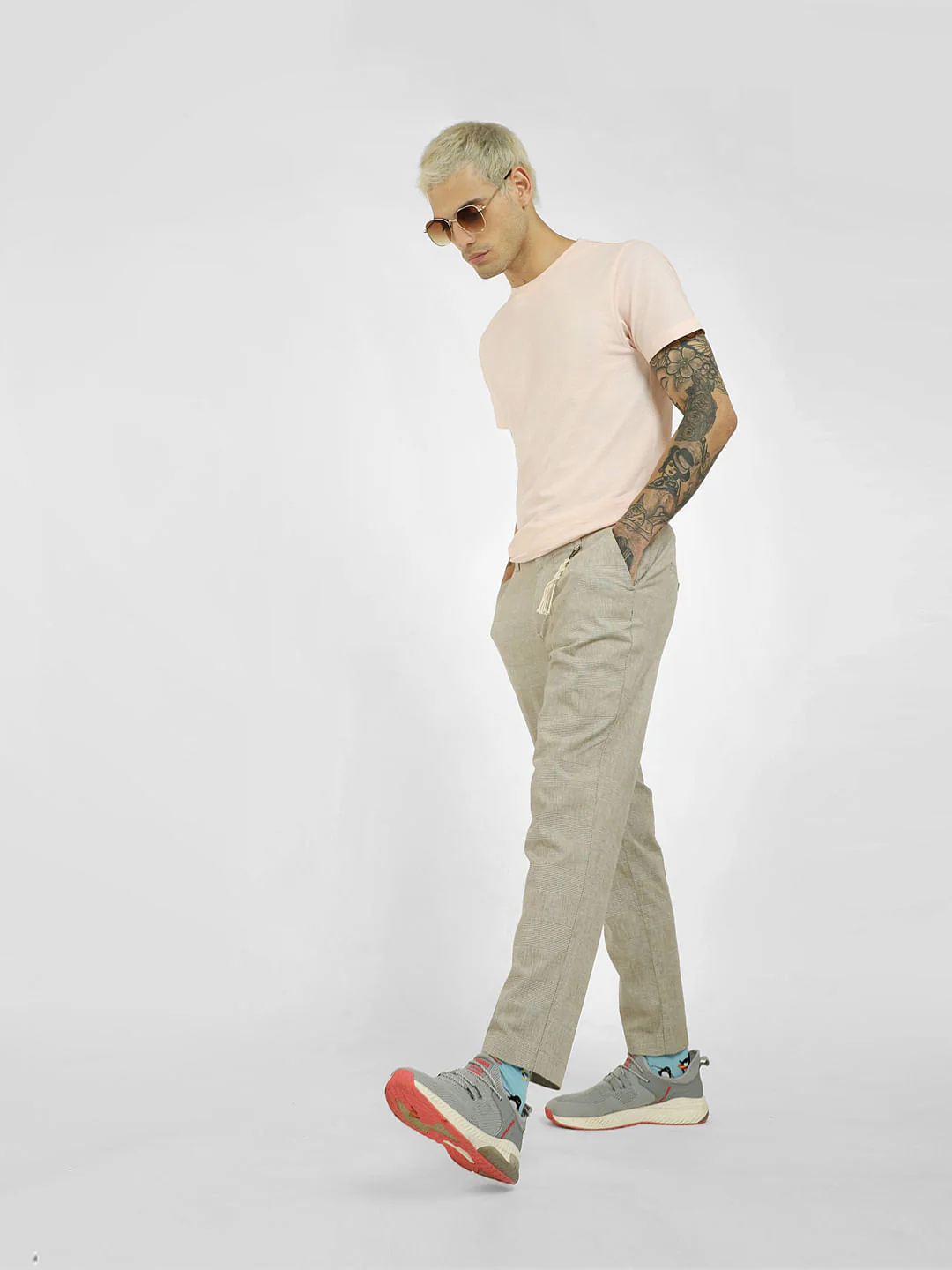 Light Grey Plain Check Pants