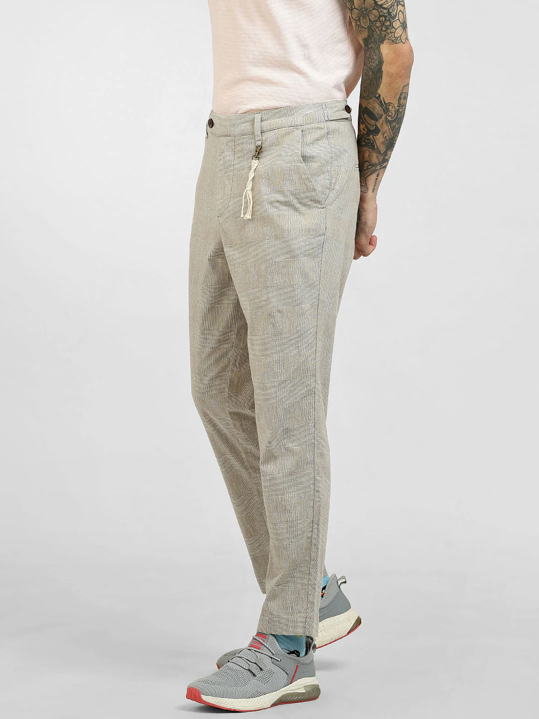 Light Grey Plain Check Pants - Image 3