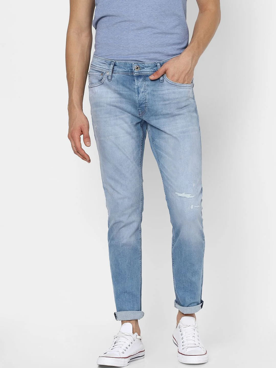 Blue Low Rise Organic Cotton Torn Slim Fit Jeans - Image 2