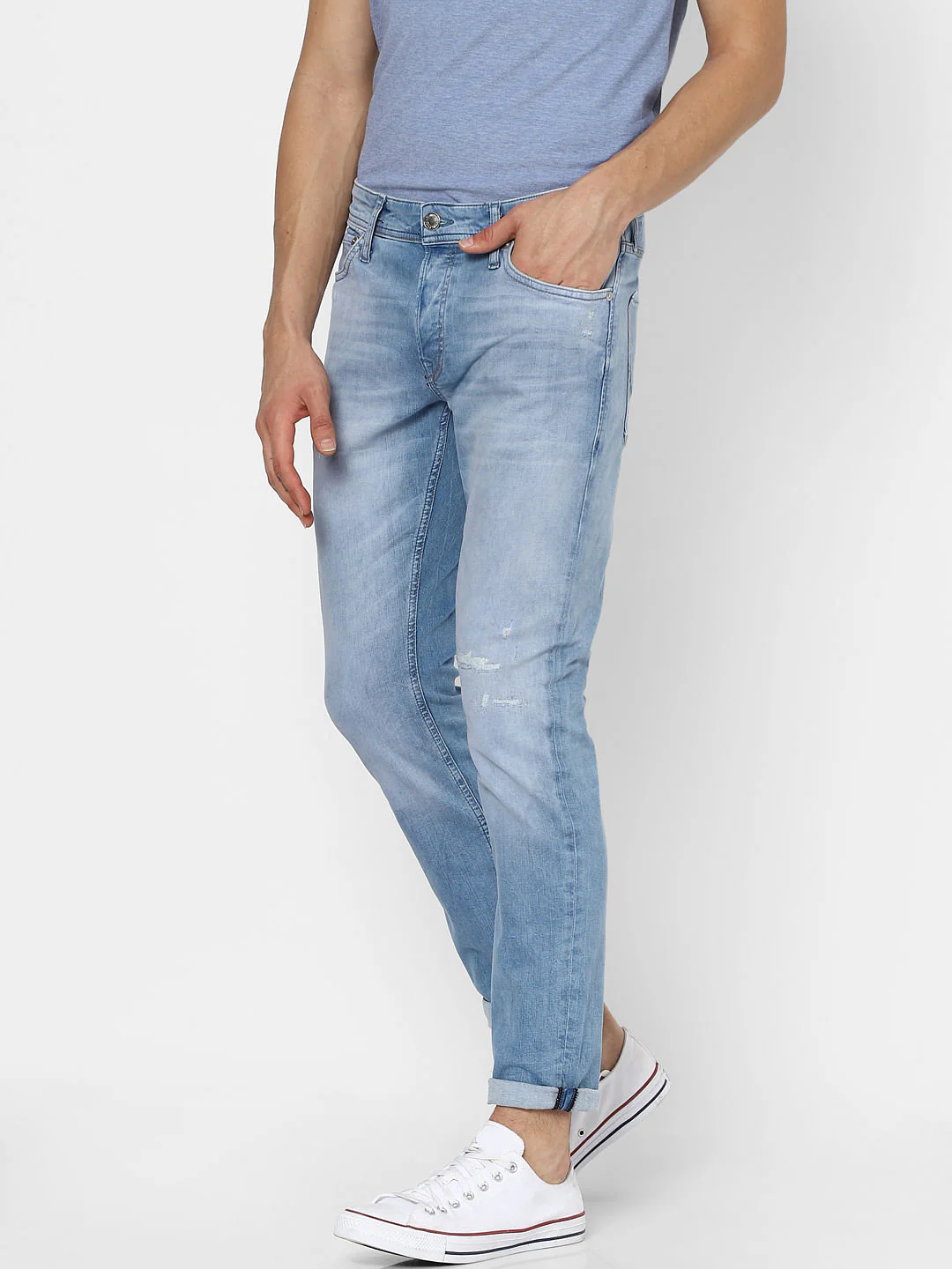 Blue Low Rise Organic Cotton Torn Slim Fit Jeans - Image 3