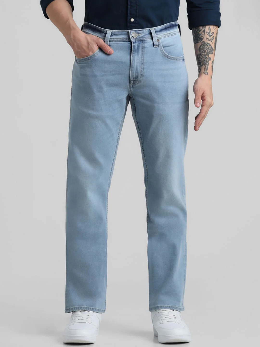Light Blue Mid Rise Clark Regular Fit Jeans