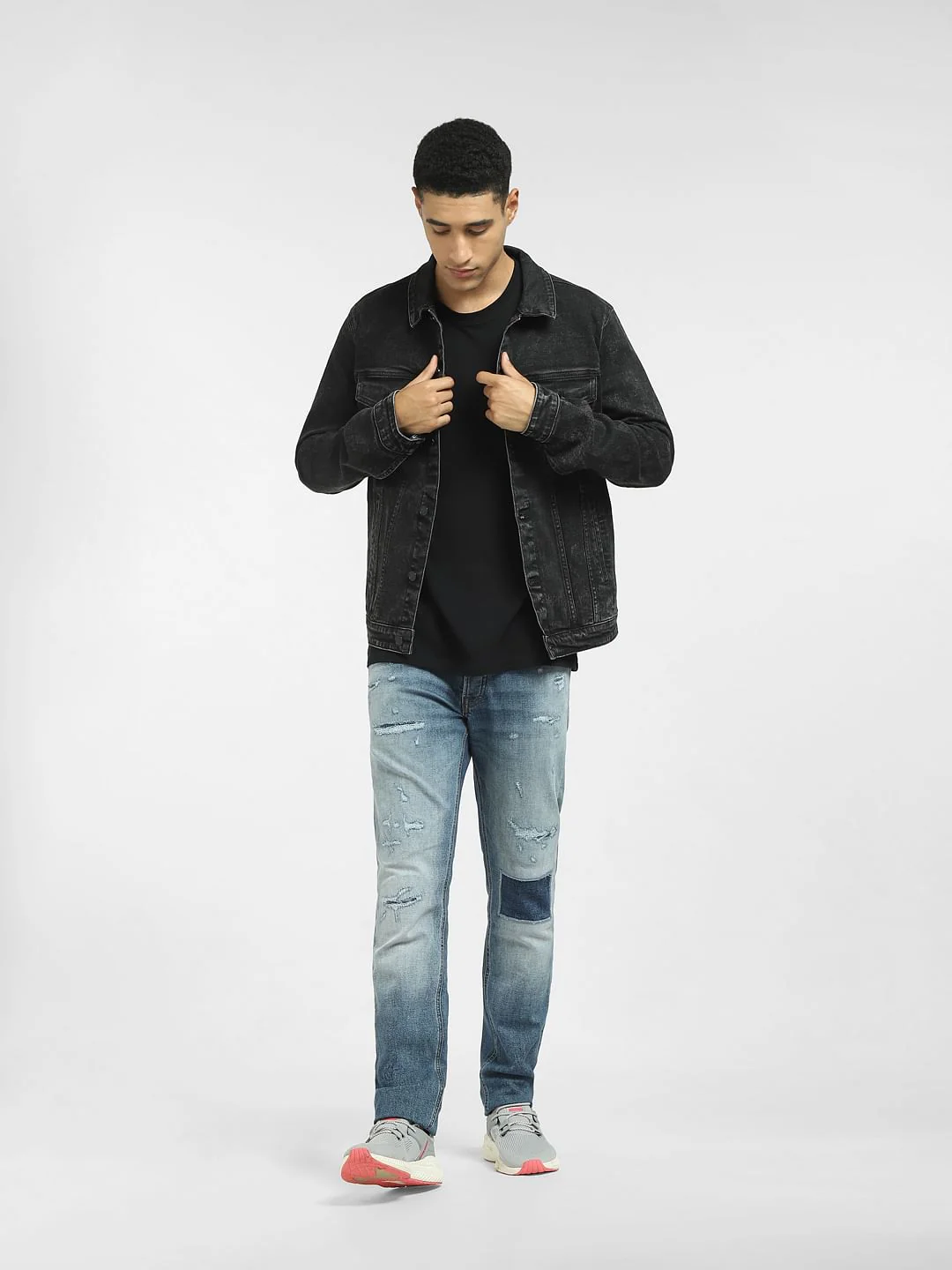 Blue Low Rise Patchwork Glenn Slim Jeans