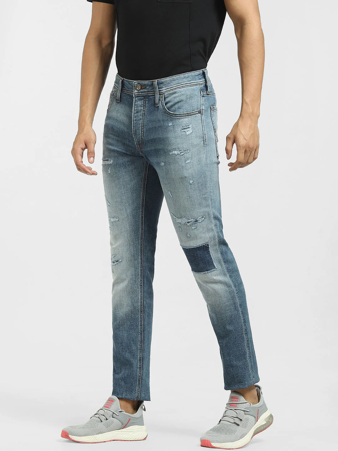 Blue Low Rise Patchwork Glenn Slim Jeans - Image 3