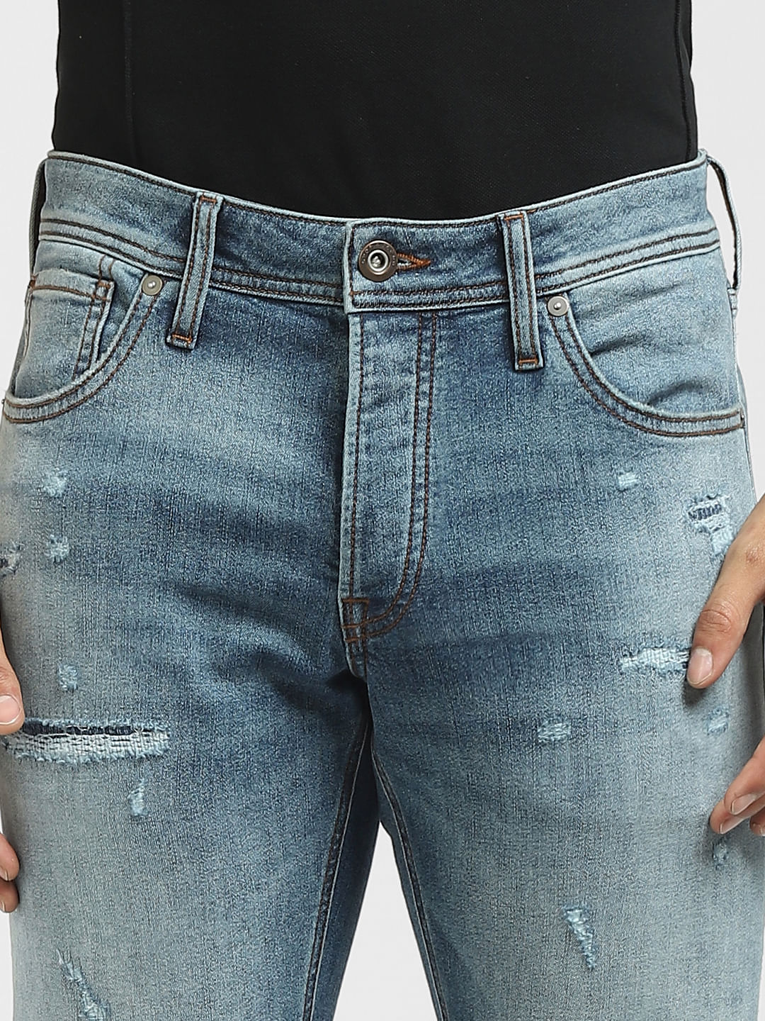 Blue Low Rise Patchwork Glenn Slim Jeans - Image 5