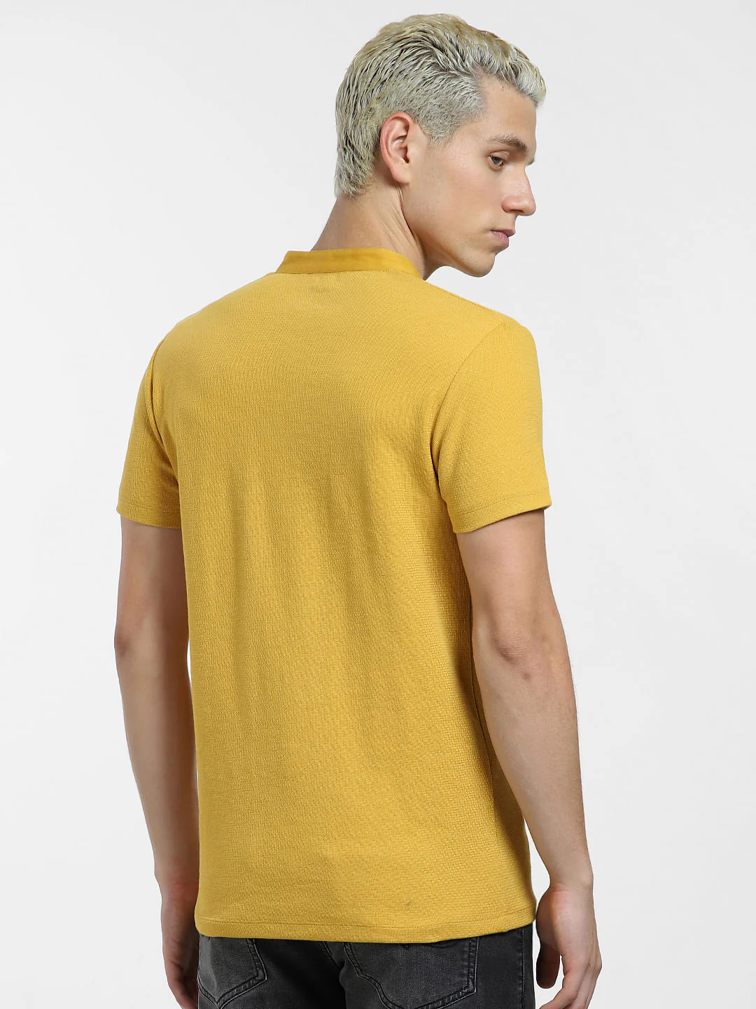 Yellow Cotton Henley T-shirt - Image 4