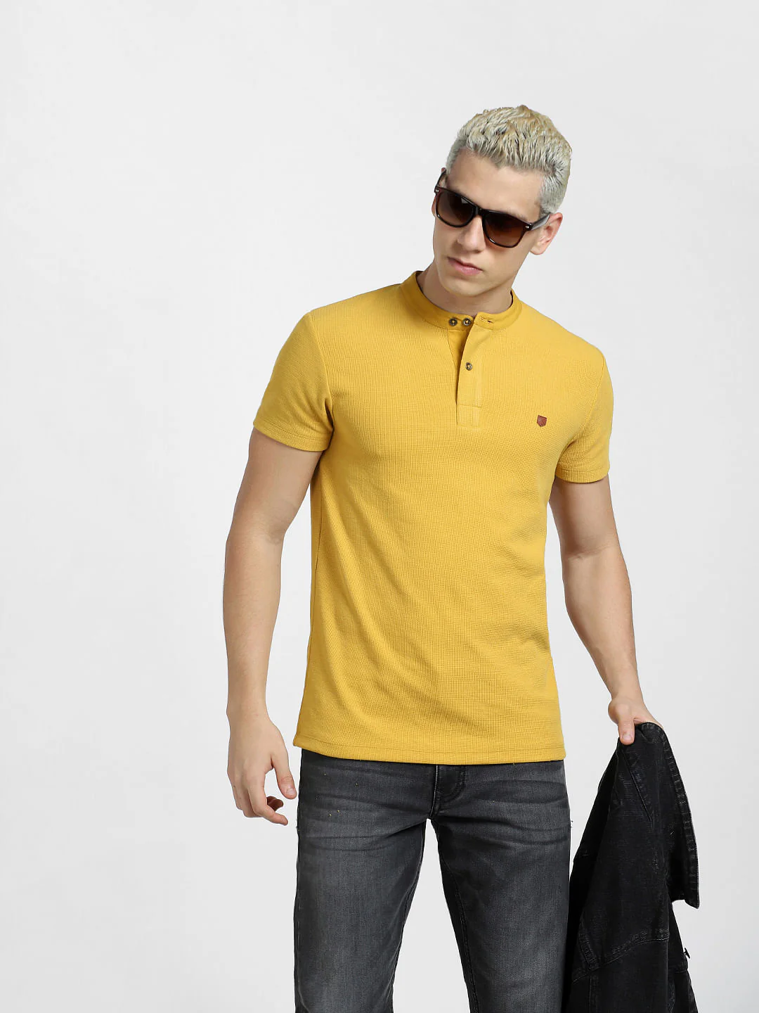 Yellow Cotton Henley T-shirt - Image 7
