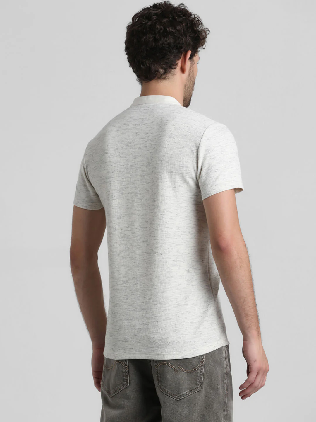 White Cotton Henley T-shirt - Image 4