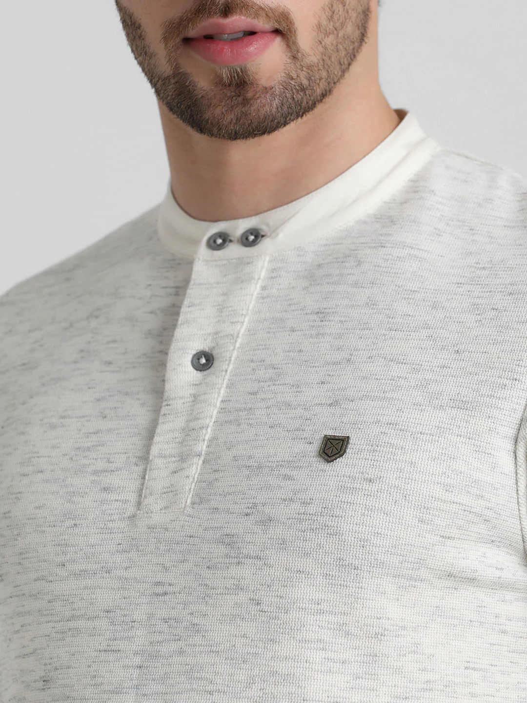 White Cotton Henley T-shirt - Image 5