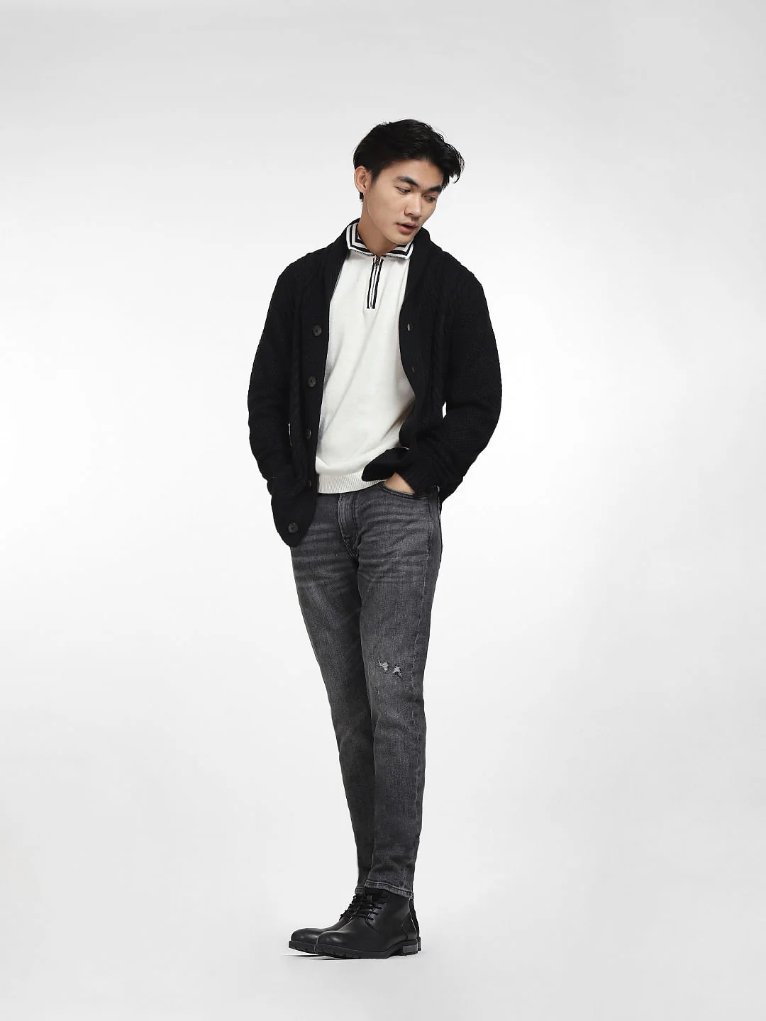 Black Low Rise Distressed Glenn Slim Fit Jeans