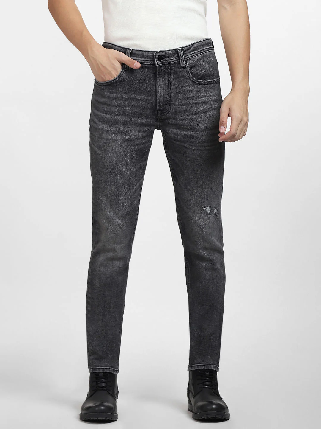 Black Low Rise Distressed Glenn Slim Fit Jeans - Image 2