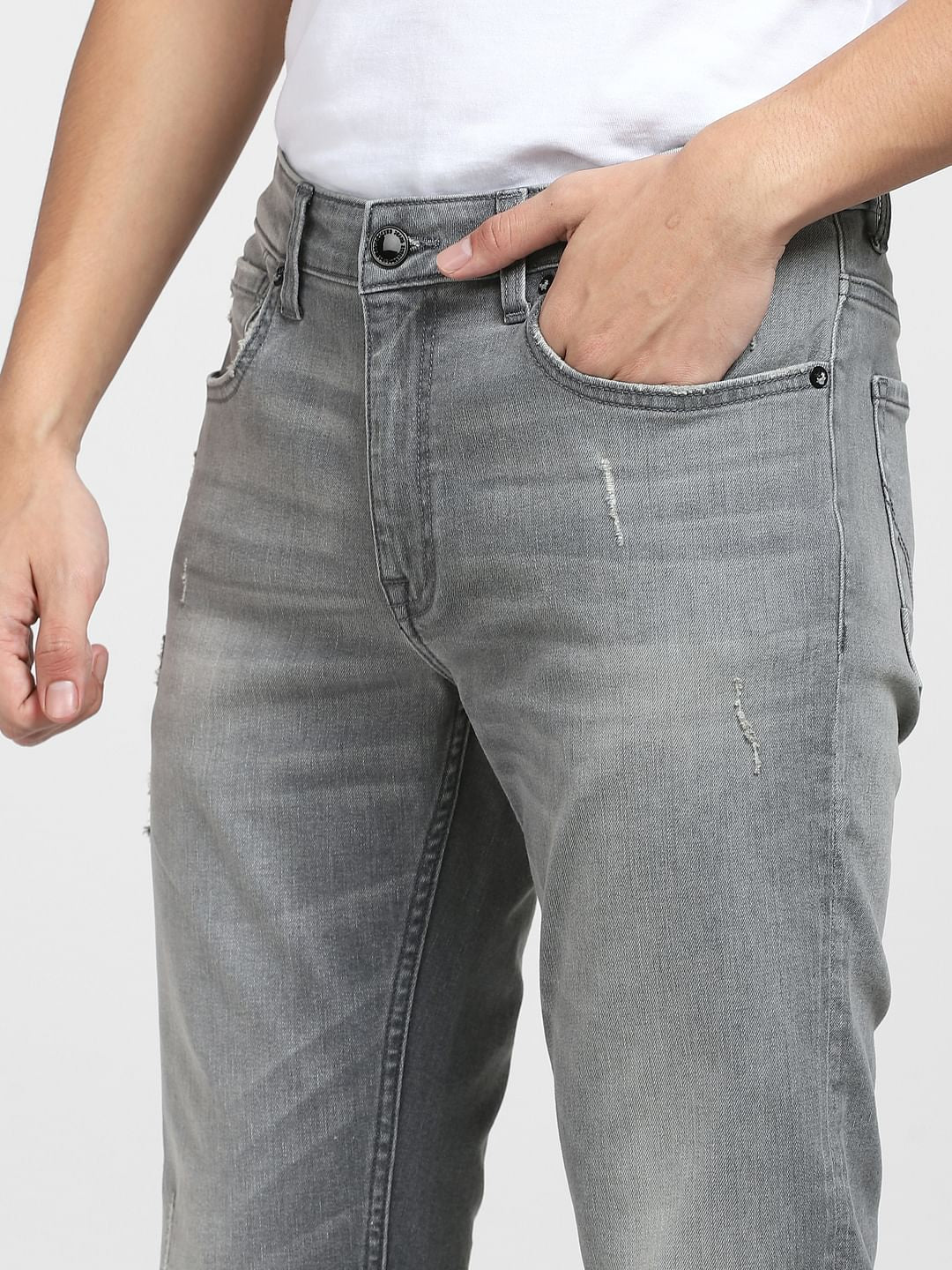 Grey Low Rise Distressed Ben Skinny Jeans - Image 5