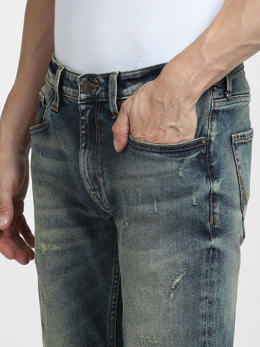 Blue Low Rise Distressed Tim Anti Fit Jeans - Image 5