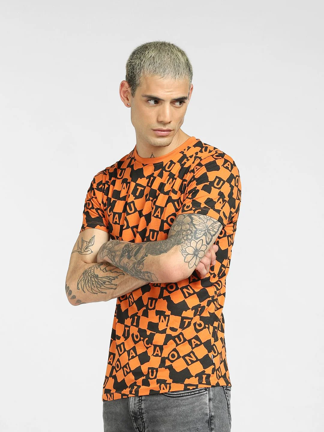 Orange All Over Print Crew Neck T-shirt - Image 3