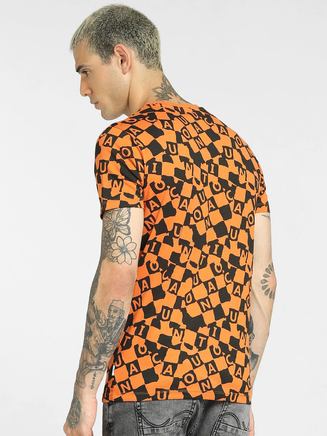 Orange All Over Print Crew Neck T-shirt - Image 4