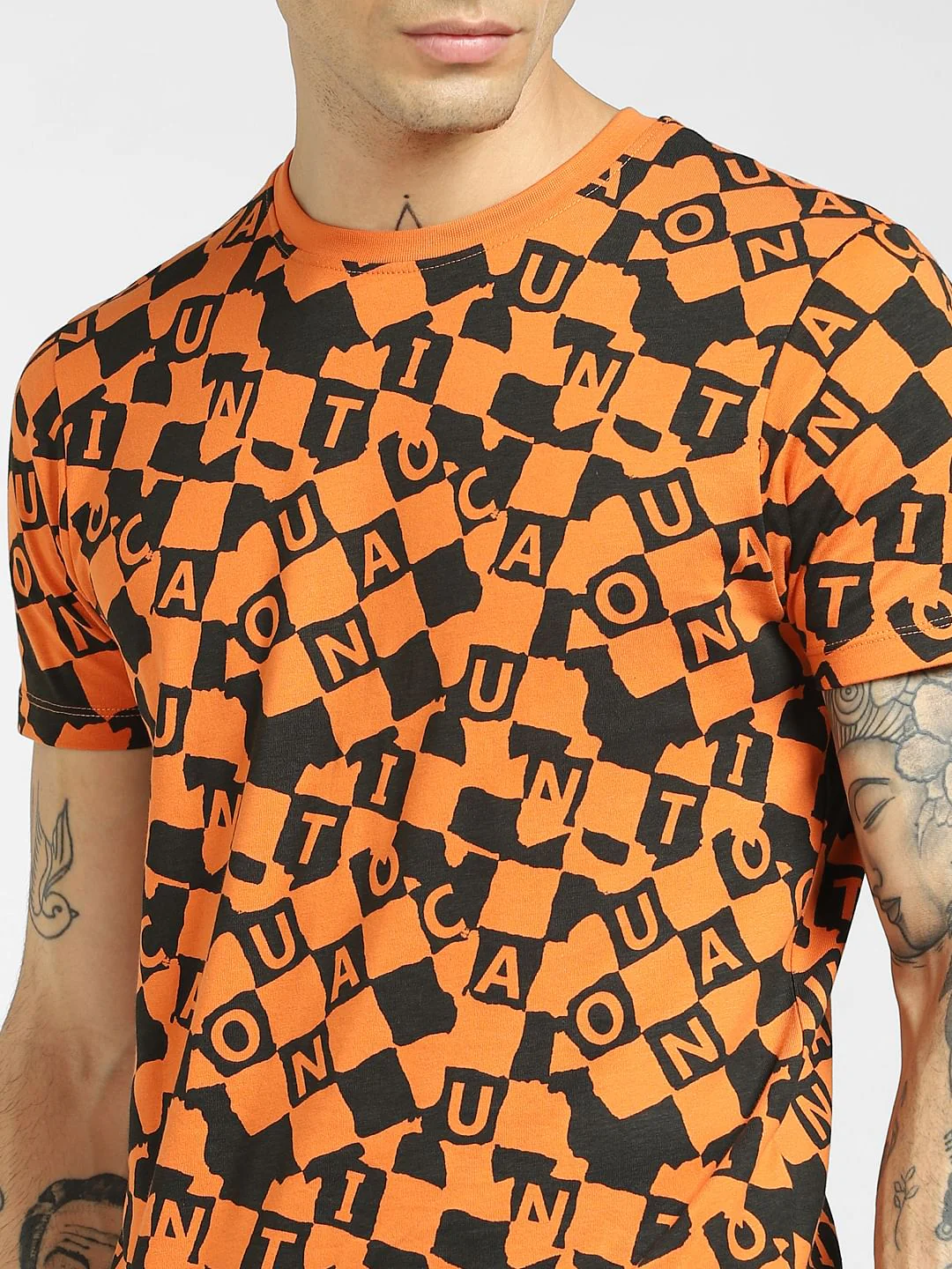Orange All Over Print Crew Neck T-shirt - Image 5