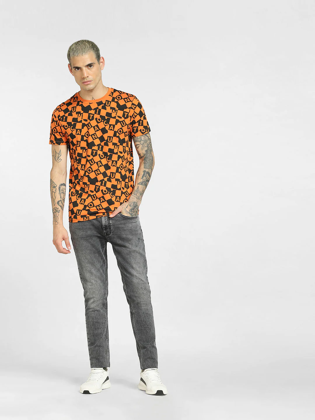 Orange All Over Print Crew Neck T-shirt - Image 6