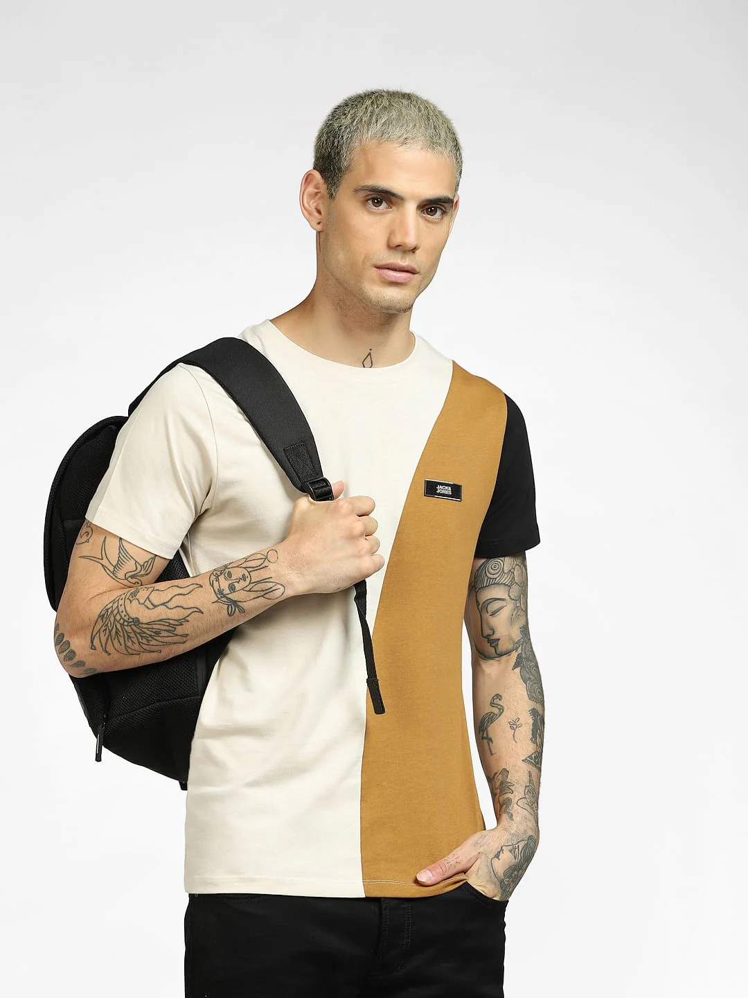 Brown Colourblocked Crew Neck T-shirt