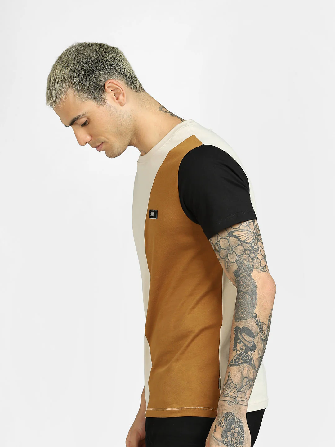 Brown Colourblocked Crew Neck T-shirt - Image 3