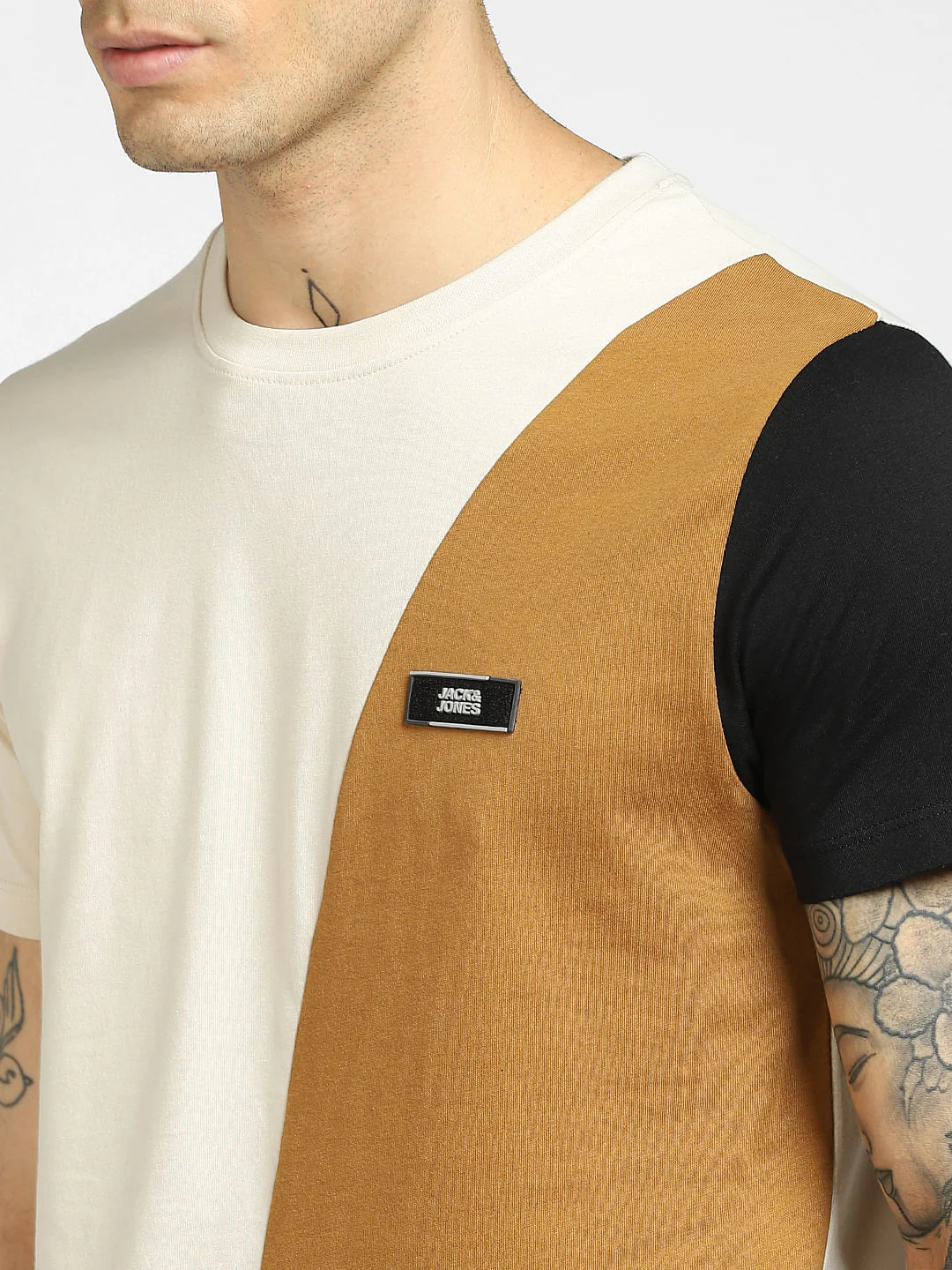 Brown Colourblocked Crew Neck T-shirt - Image 5