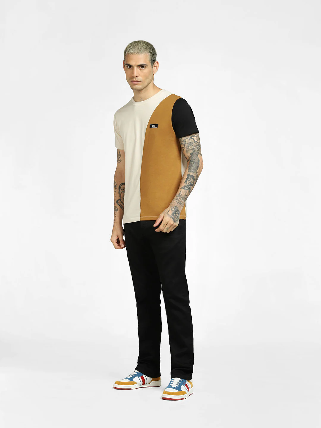 Brown Colourblocked Crew Neck T-shirt - Image 6