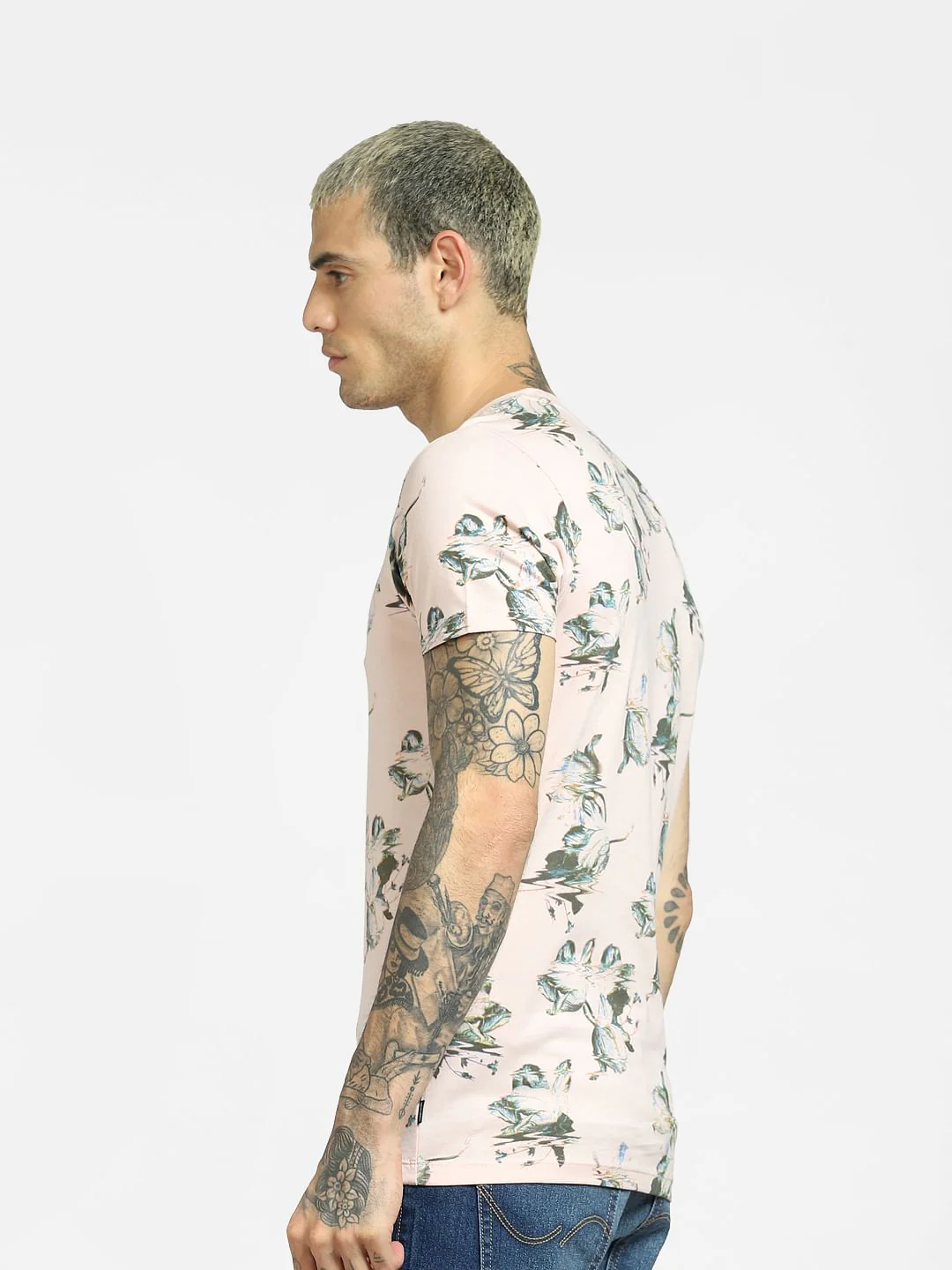 Pink Flora Print Crew Neck T-shirt - Image 3
