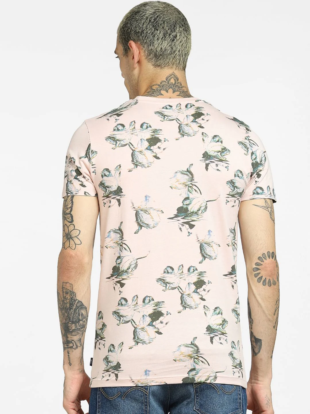 Pink Flora Print Crew Neck T-shirt - Image 4