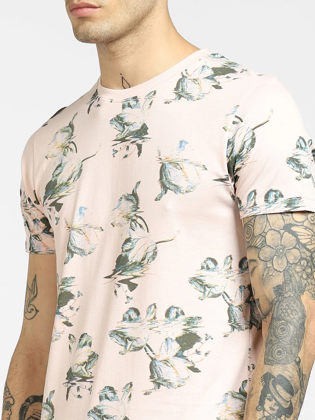 Pink Flora Print Crew Neck T-shirt - Image 5