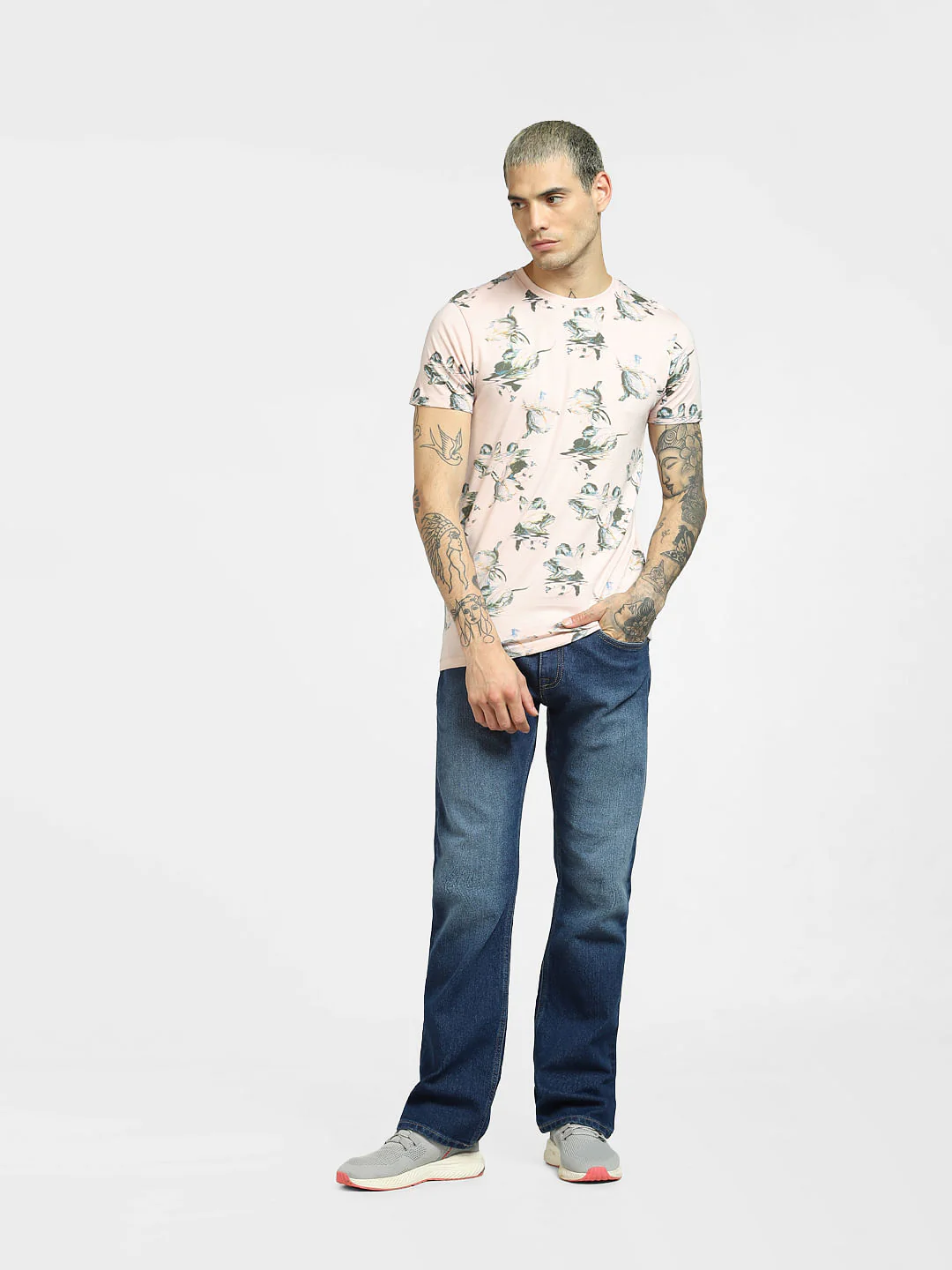 Pink Flora Print Crew Neck T-shirt - Image 6