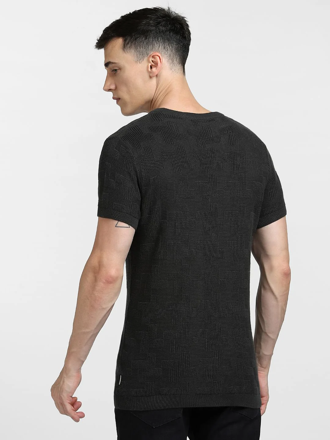 BLACK KNIT CREW NECK T-SHIRT - Image 4