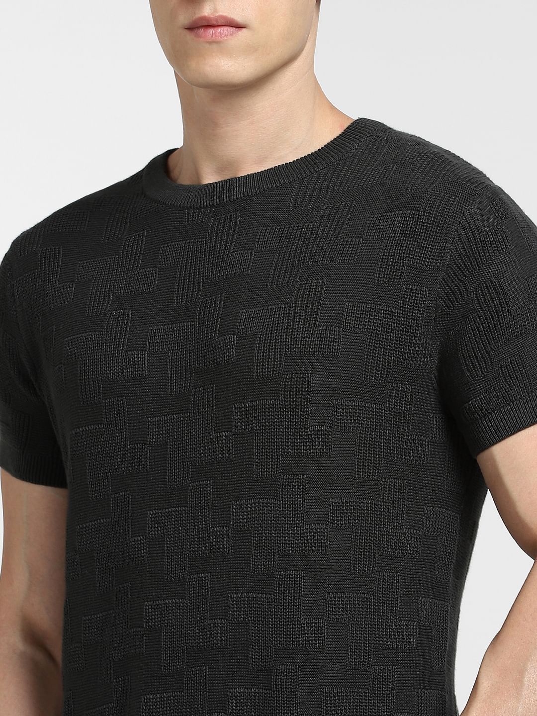 BLACK KNIT CREW NECK T-SHIRT - Image 5
