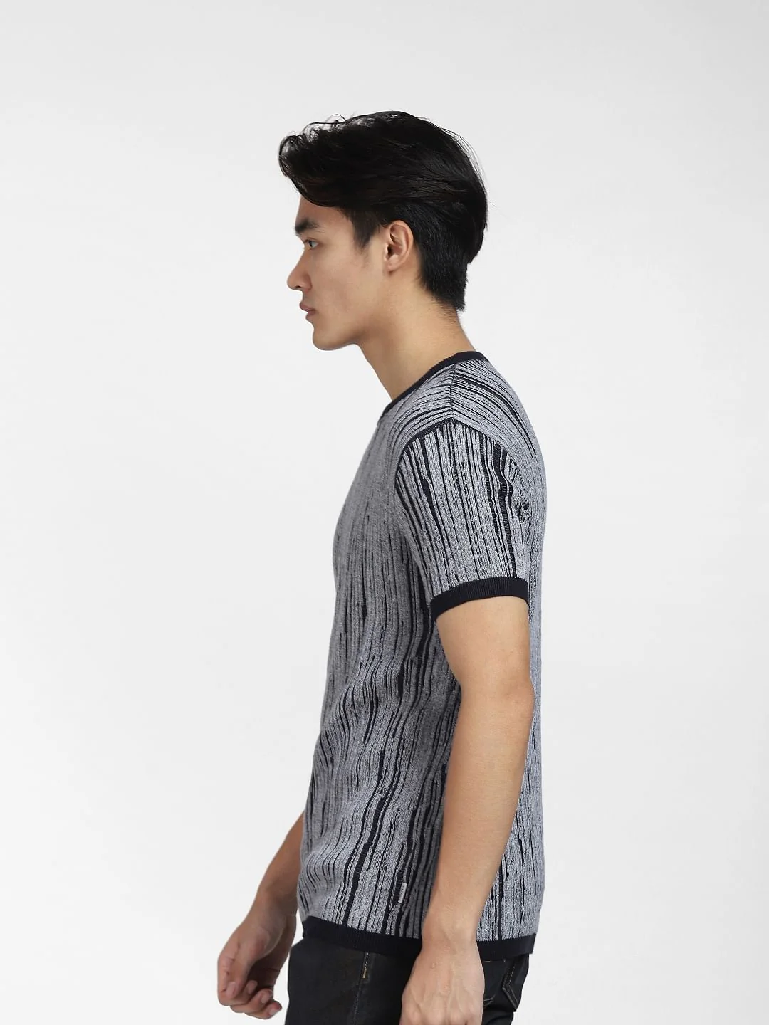 Navy Blue Printed Knit T-shirt - Image 3