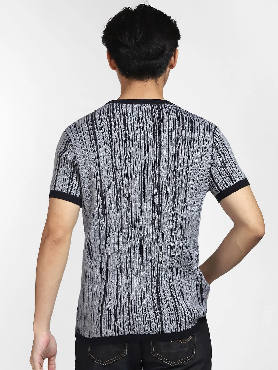 Navy Blue Printed Knit T-shirt - Image 4