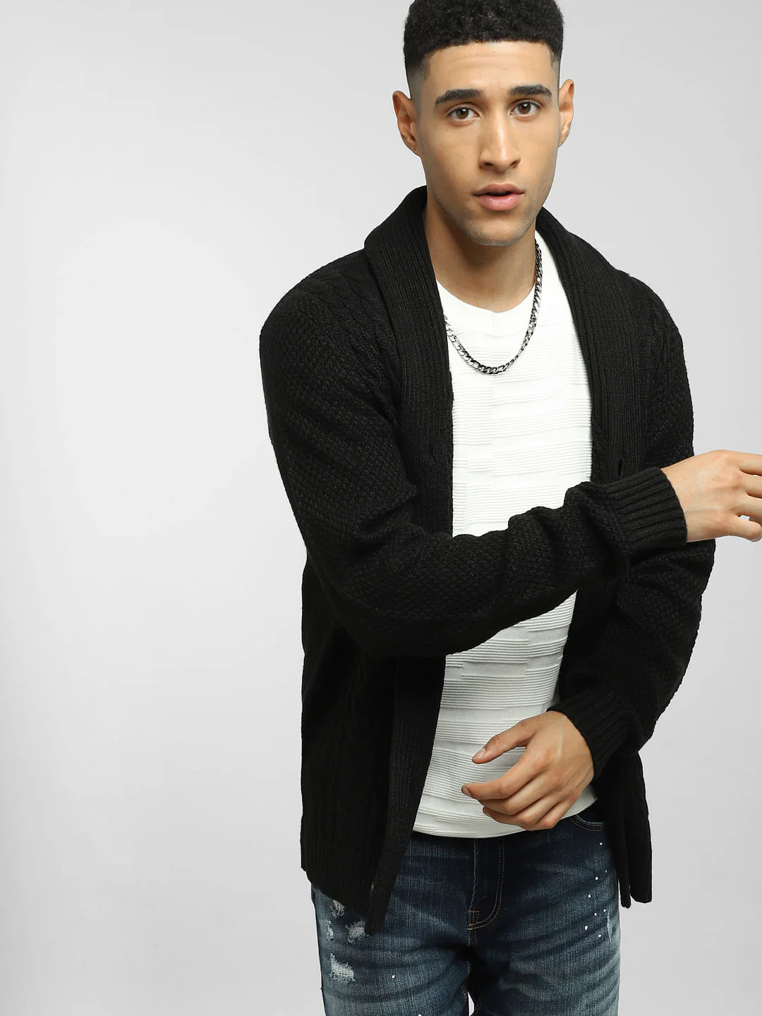 White Textured Knitted T-shirt