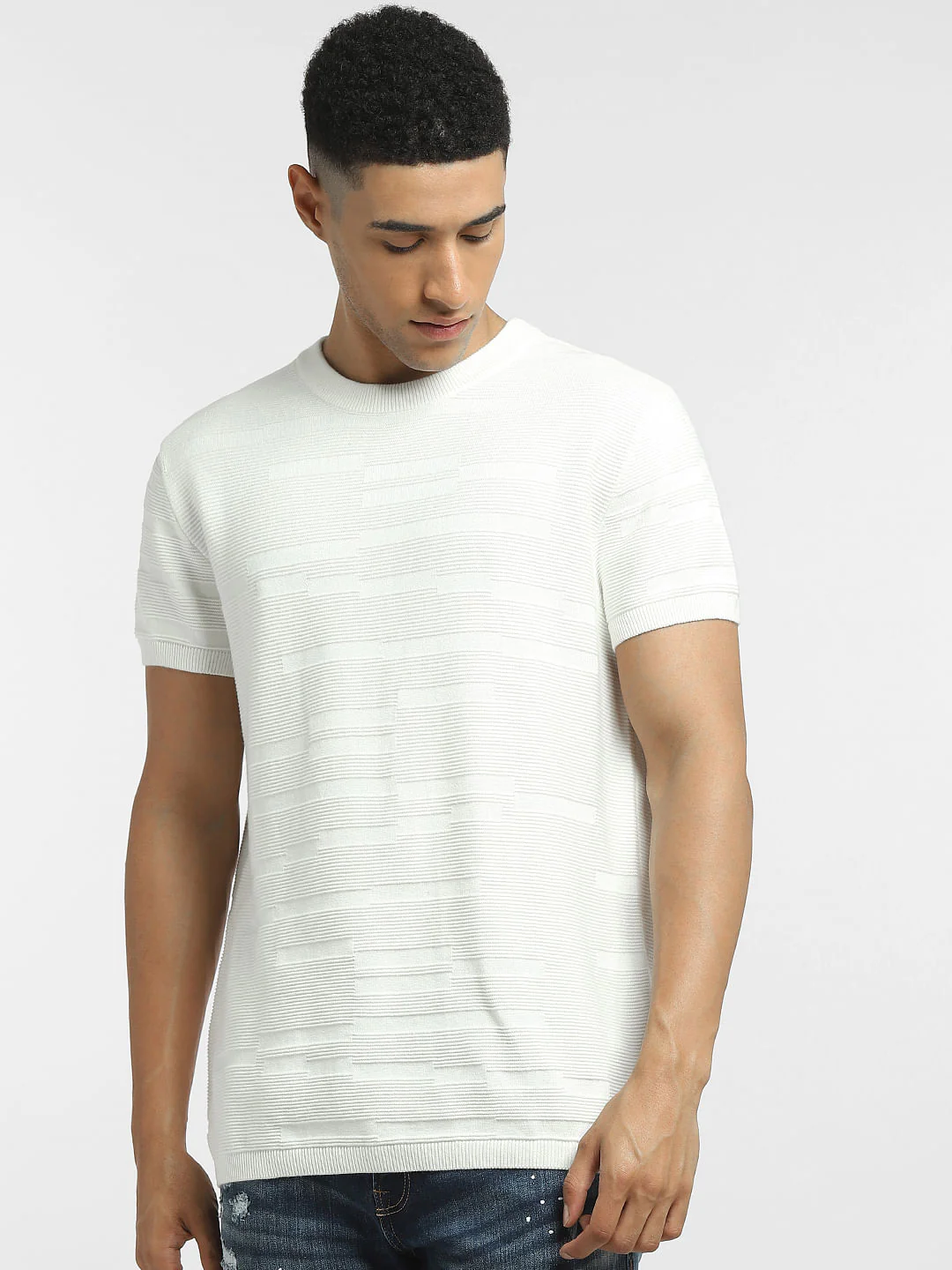 White Textured Knitted T-shirt - Image 2