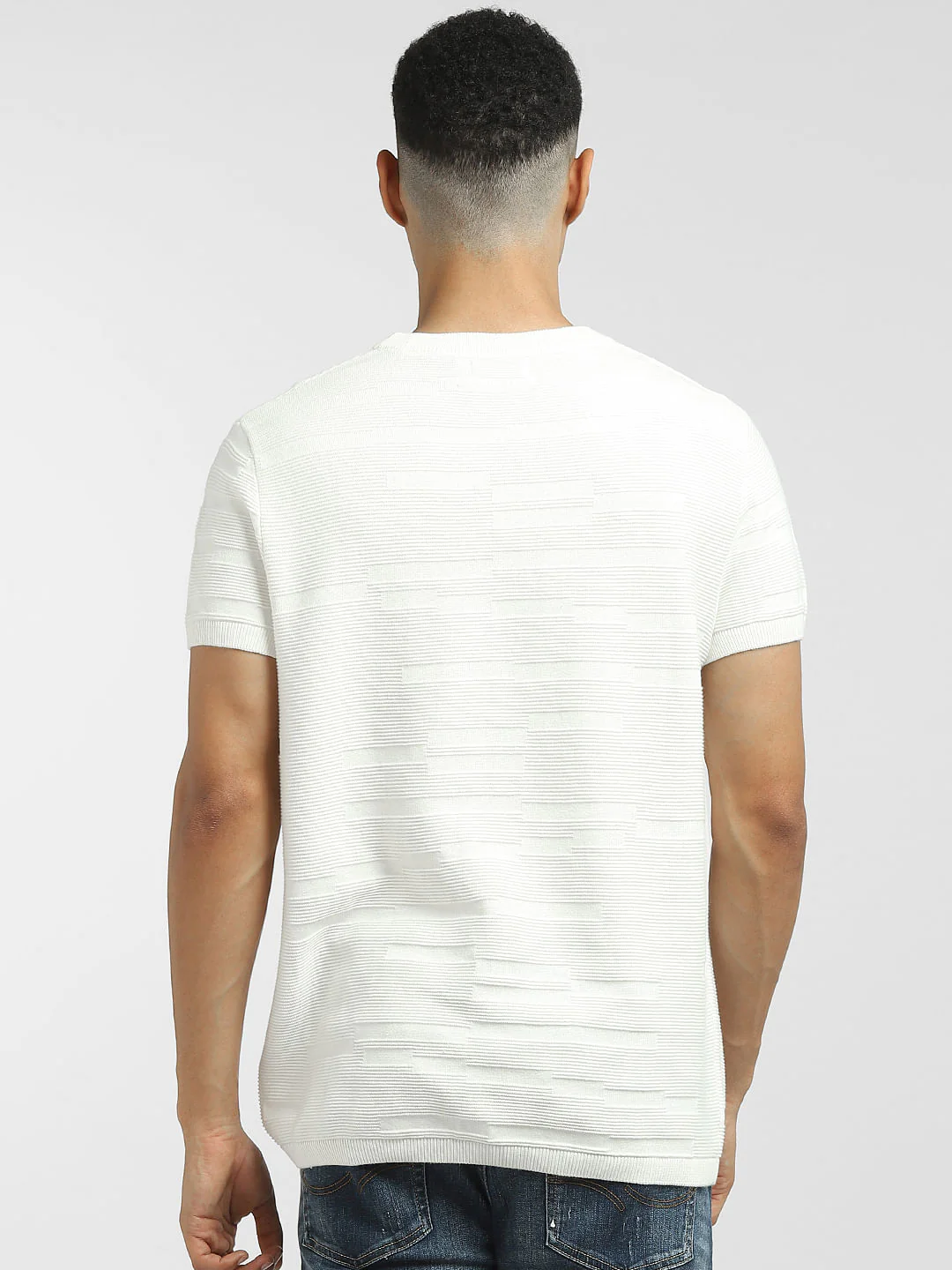 White Textured Knitted T-shirt - Image 4