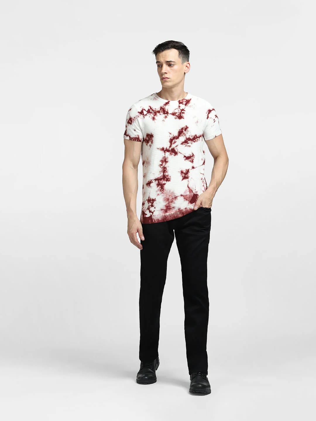 BROWN TIE DYE KNIT CREW NECK T-SHIRT - Image 6