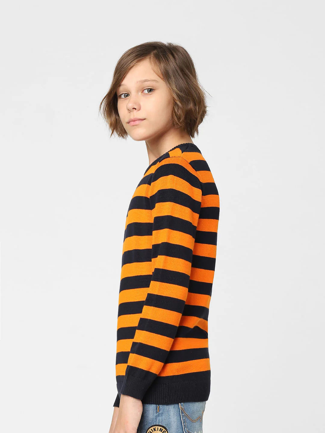 Boys Orange Striped Pullover - Image 3