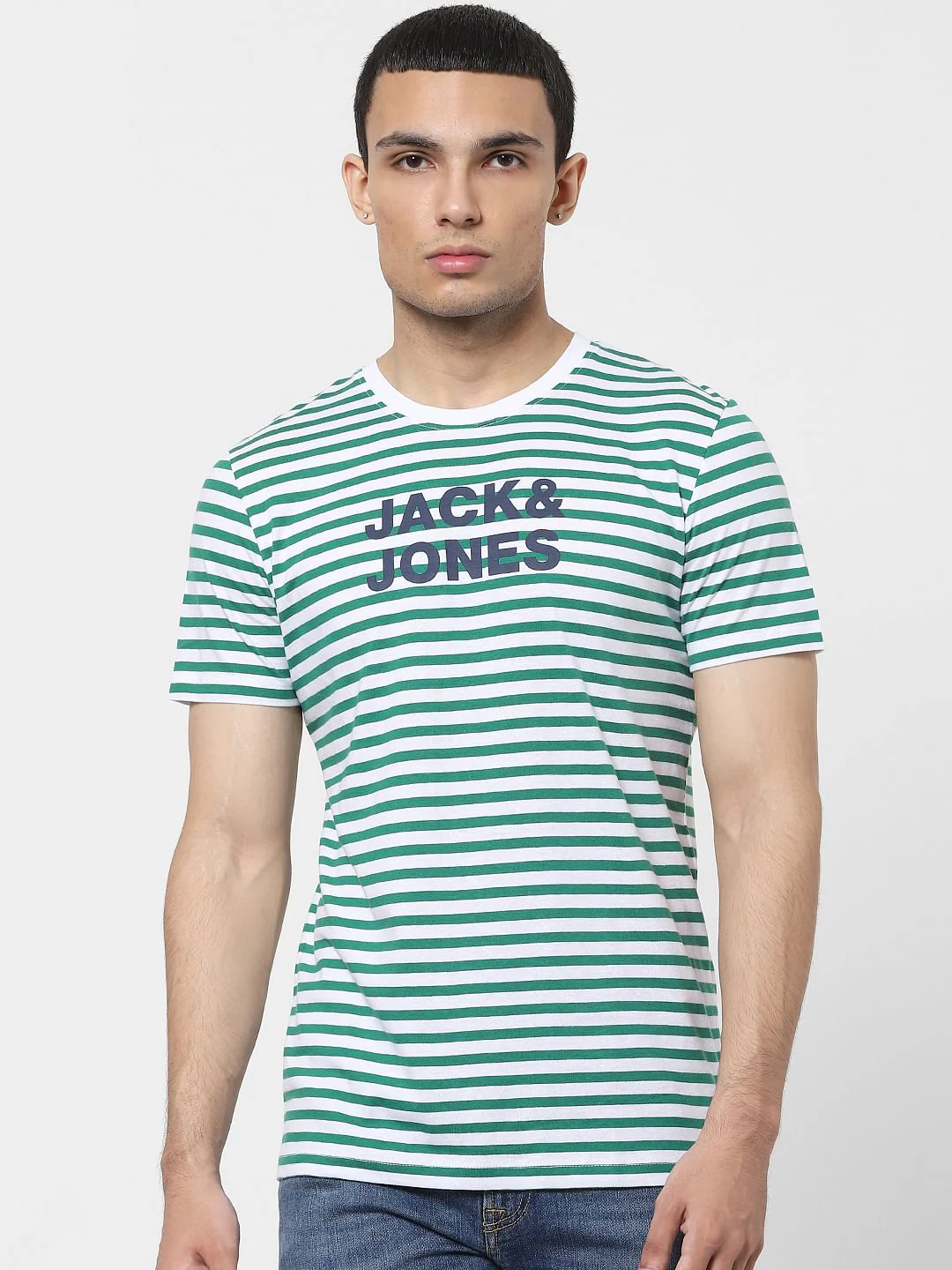 Green Striped Crew Neck T-shirt - Image 2
