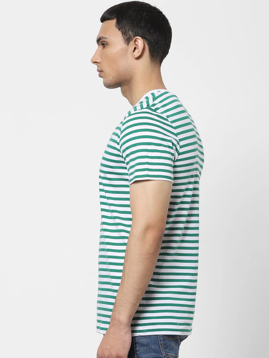 Green Striped Crew Neck T-shirt - Image 3