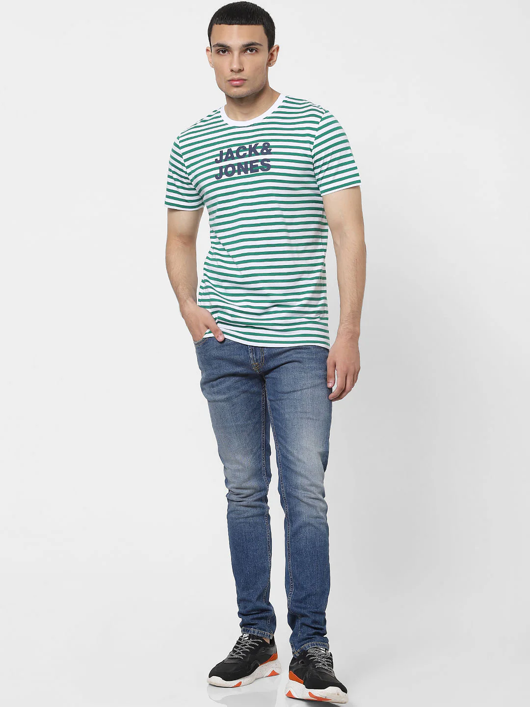 Green Striped Crew Neck T-shirt - Image 6