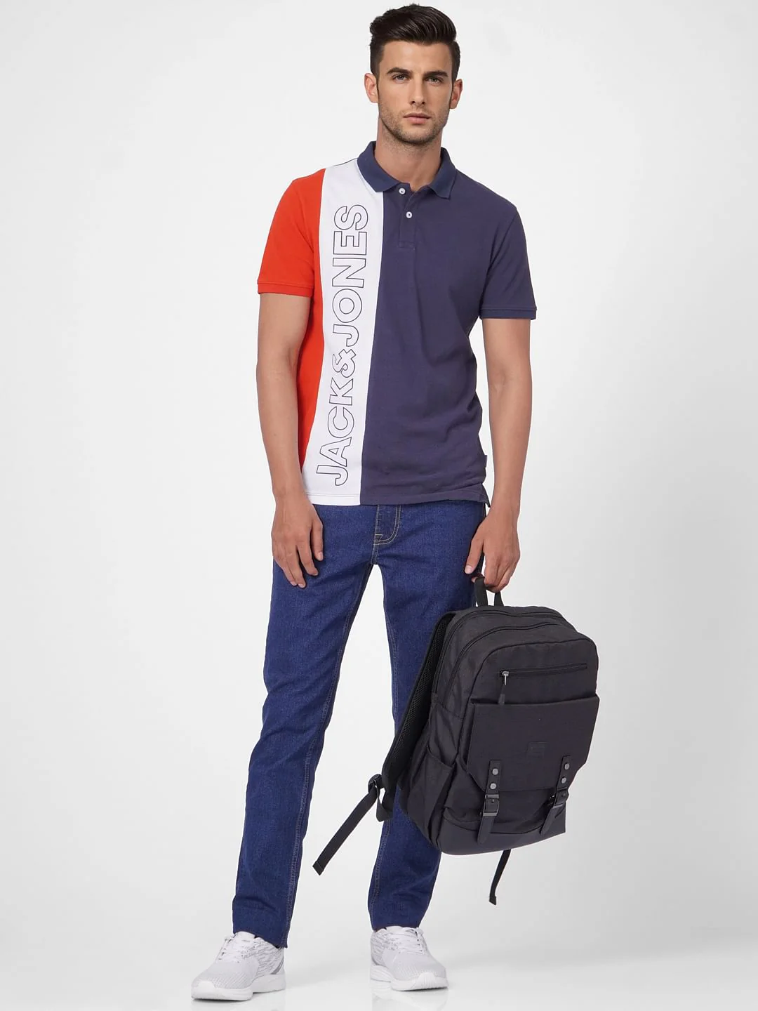 Navy Blue Colourblocked Polo T-shirt