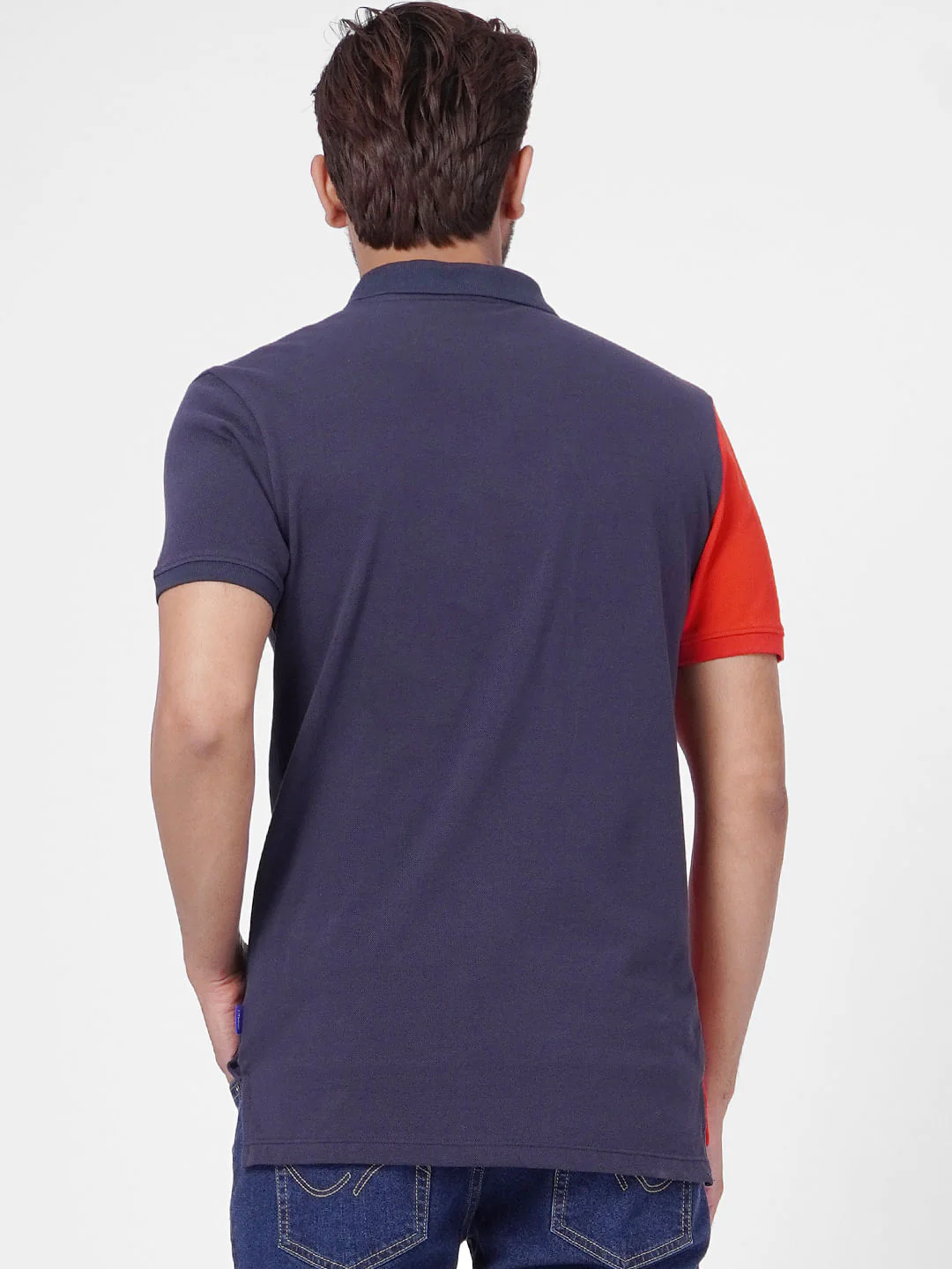 Navy Blue Colourblocked Polo T-shirt - Image 4