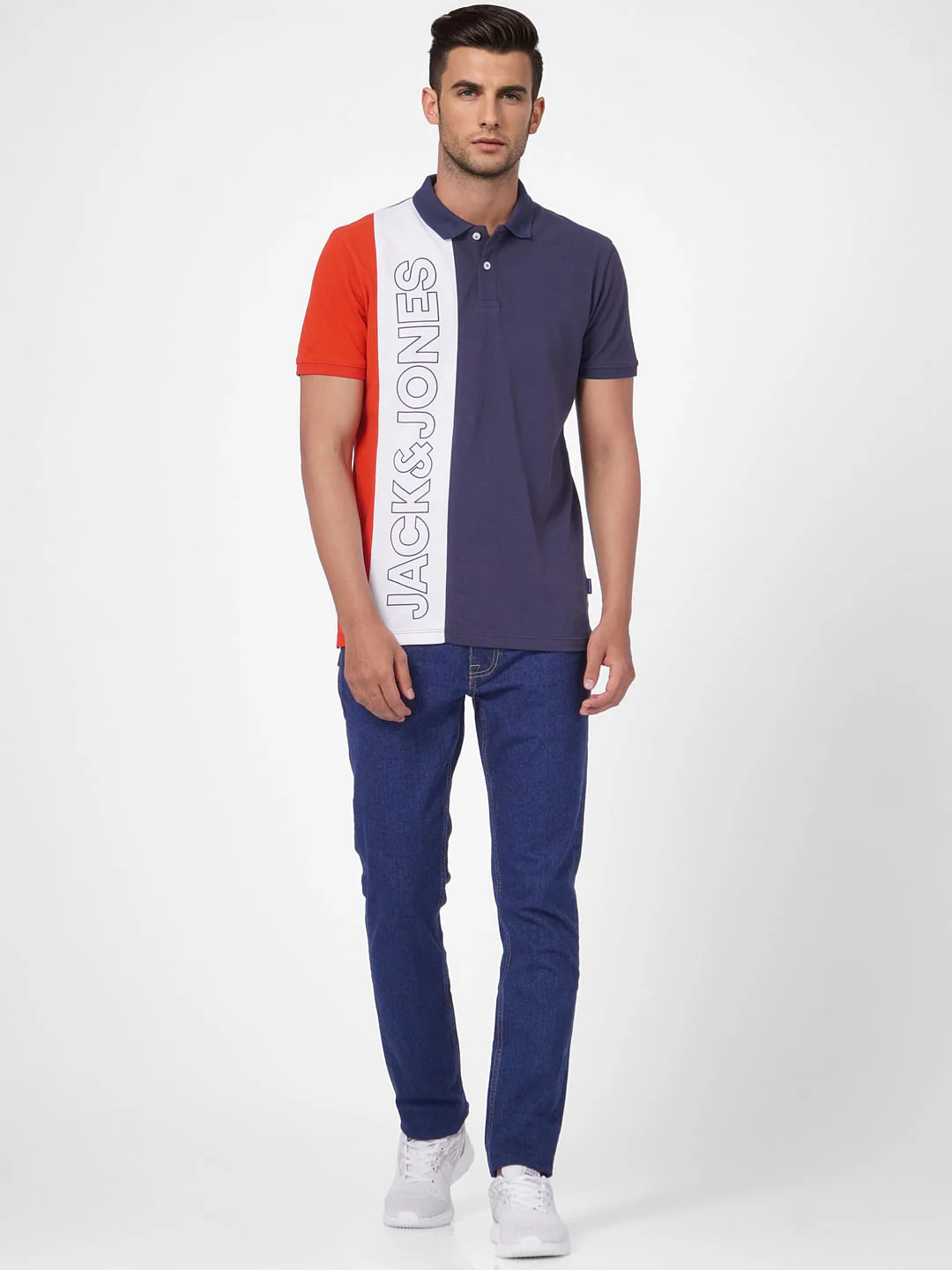 Navy Blue Colourblocked Polo T-shirt - Image 6