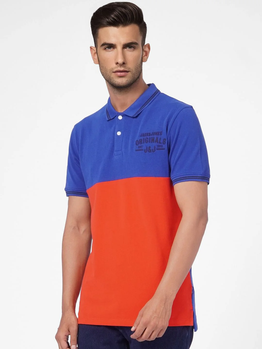Red Colourblocked Polo Neck T-shirt - Image 2