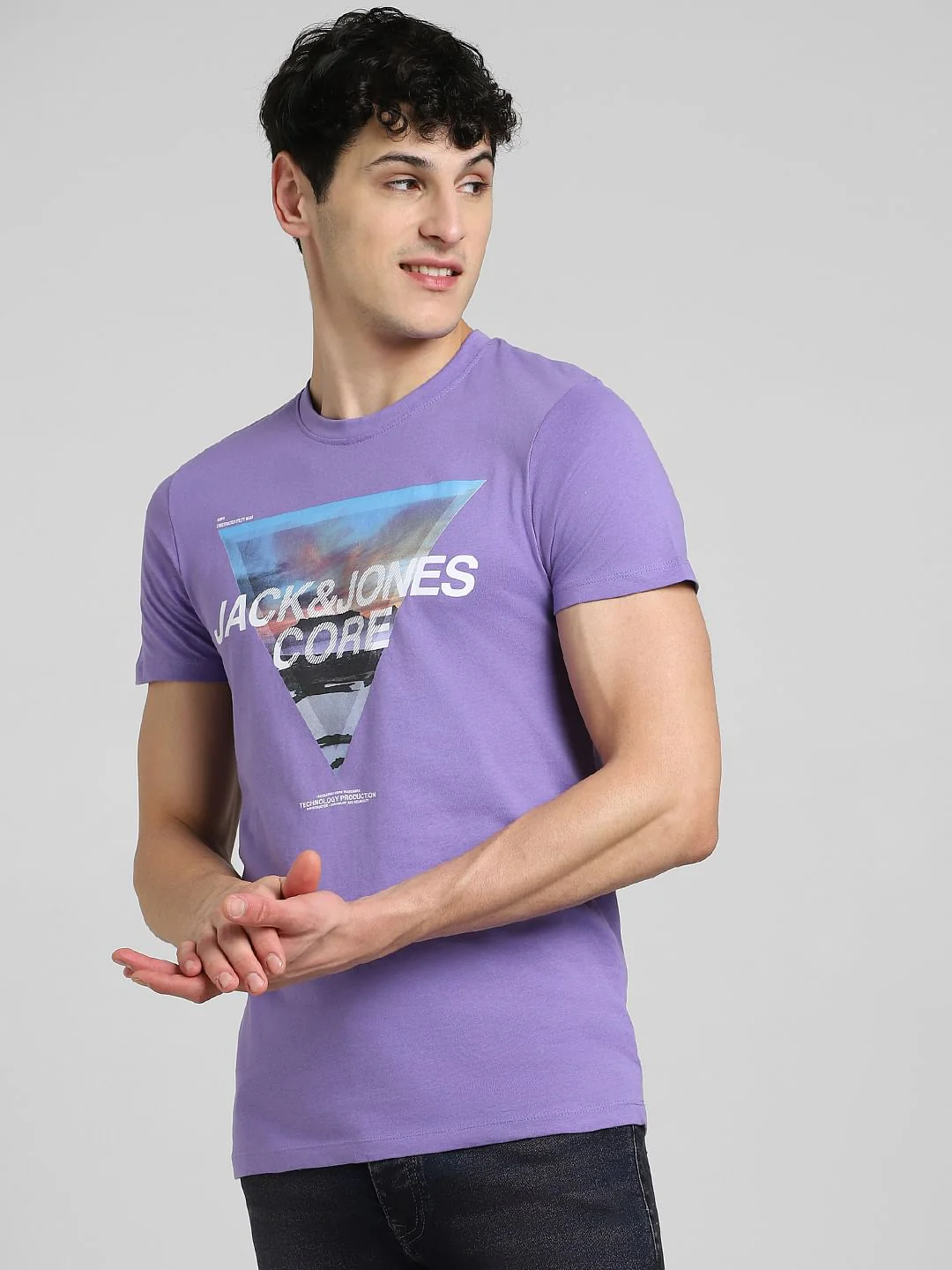 Purple Graphic Print Crew Neck T-shirt - Image 2