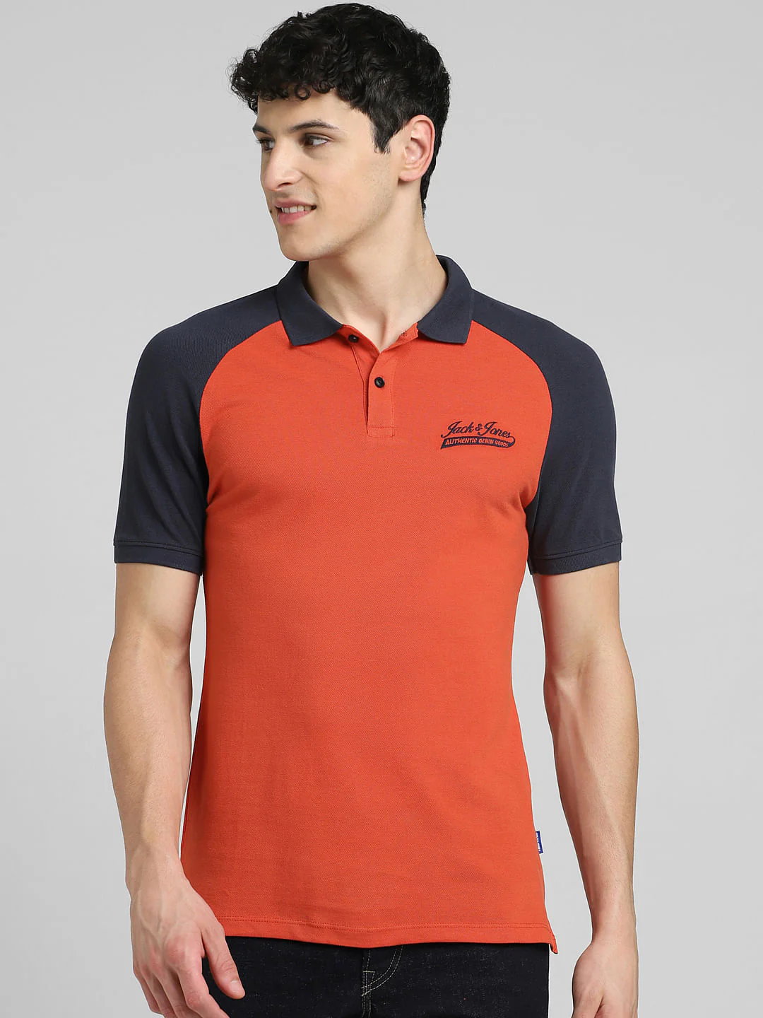 Orange Colourblocked Polo Neck T-shirt - Image 2