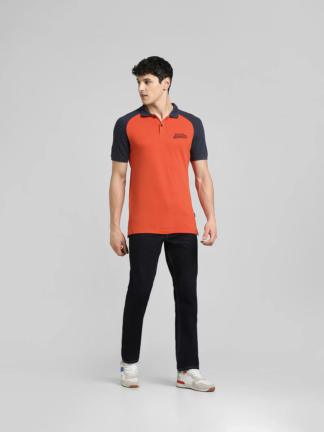 Orange Colourblocked Polo Neck T-shirt - Image 6