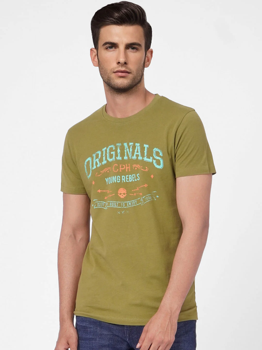 Green Graphic Print Crew Neck T-shirt - Image 2